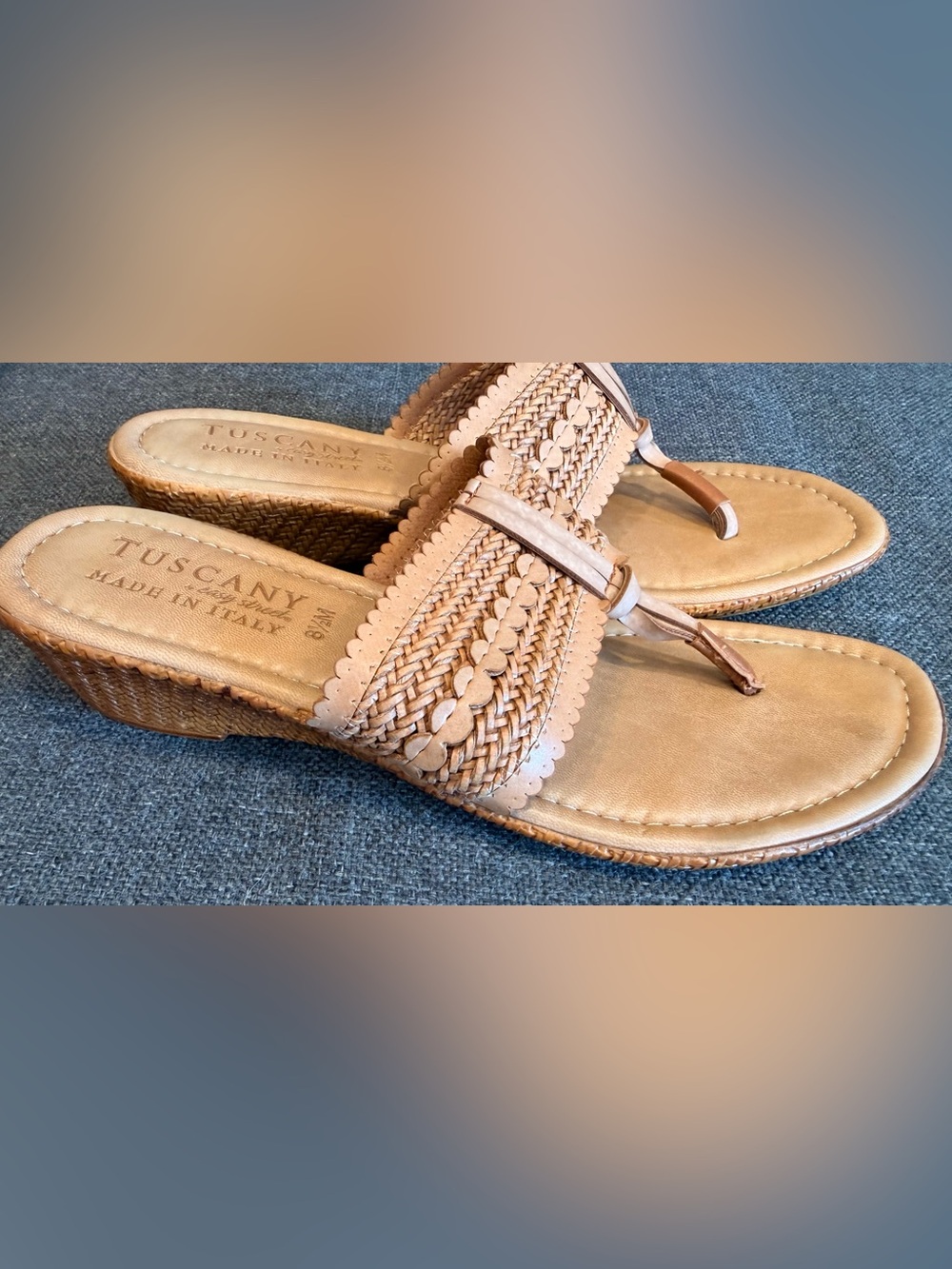 Tuscany by easy street Braided Tan Wedge Sandals Size-8 1/2